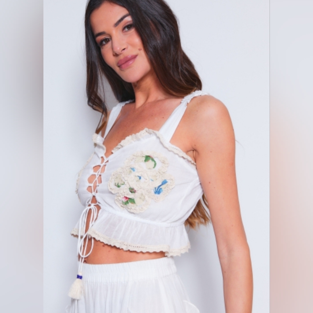 NJ Couture Embroidery Top, solid by Anthropologie sz small